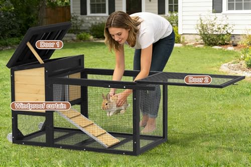 2 Story Bunny Hutch with Wheels and Chew (47.2"L x 21.98"W x 27.2"H)