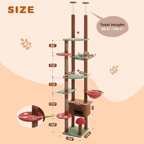 Floor to Ceiling Cat Tree (90''-101'' / Mushroom Brown)