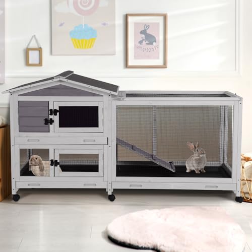 2 Story Indoor Rabbit Hutch with Chew (Grey)