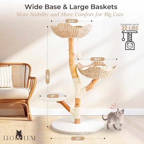 Aesthetic Real Wood Modern Cat Tree. 46 inches Tall