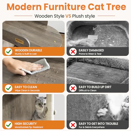 44.8in Modern Wood Cat Tree Tower for Indoor Large Cats with Perch (Greige 2 / 44.8 Inches)