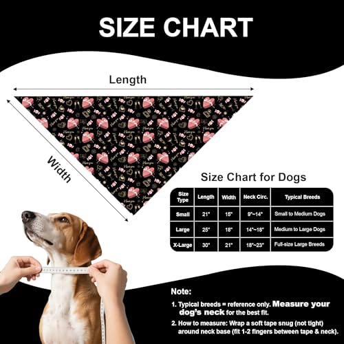 Valentine’s Day Dog Bandana for Large to X (Valentine’s Day - Black & Red / X-Large)