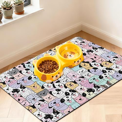 Pet Feeding Mat for Floors Waterproof Dog Mat for Food and Water Absorbent Quick Dry Non Slip mat for Cat Bowls (32"L x 24"W / ColorfulDog)