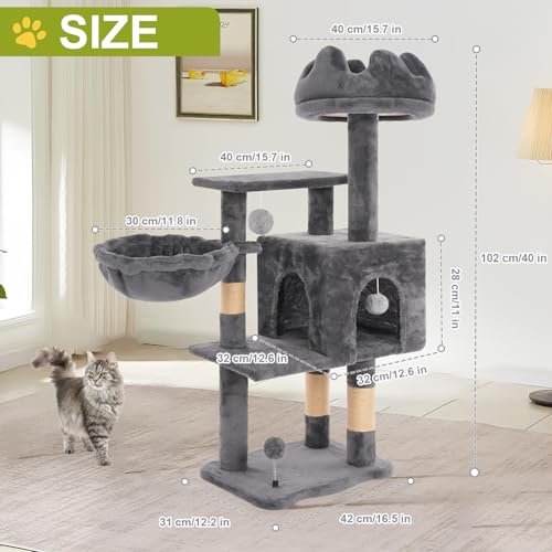 Cat Tree Tower with Hammock (Grey)