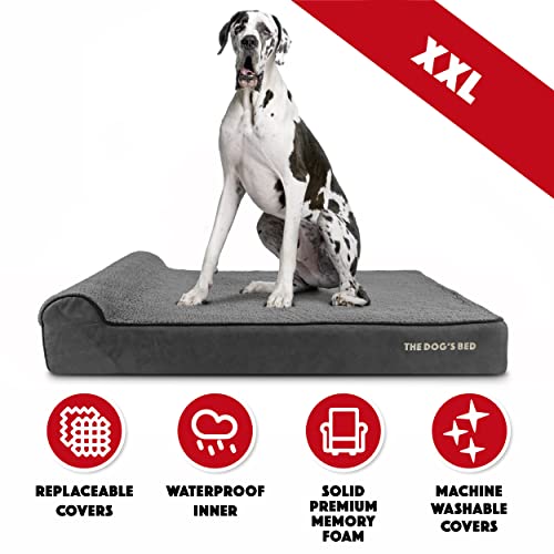 The Dog’s Bed Orthopedic Memory Foam Dog Bed with Headrest XXL (Grey Plush / XXL (54"L x 36"W x 6"Th))