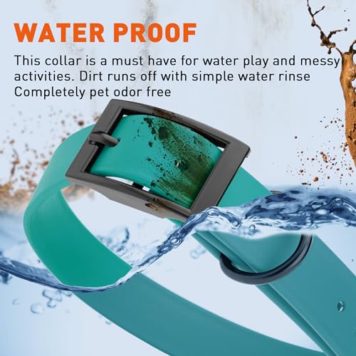 Biothane Waterproof Dog Collar Strong Coated Nylon Webbing with Black Hardware Odor (W1" x L22"-25" / Blue Aqua)