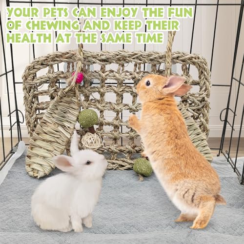Rabbit Seagrass Mat Hanging Bunny Chew Toys for Teeth Rabbit Enrichment Activity Mat Small Animal Toys for Guinea Pigs Chinchillas Gerbils Birds