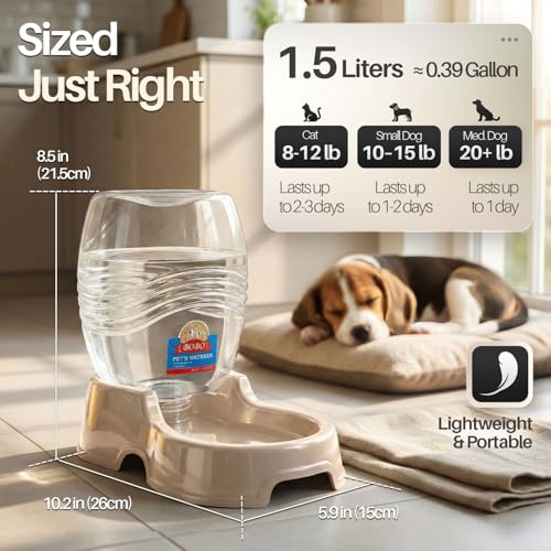 Gravity Pet Water Dispenser for Cats & Small Dogs (Beige / 1.5 L)