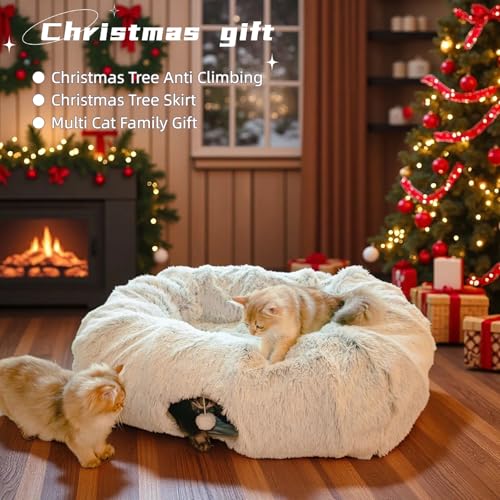 Extra Large Cat Tunnel Bed Plush Cat Cave for Indoor Adult Cats (Ash Gray)