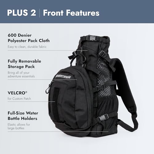 Plus 2 - Small, Jet Black - Ideal for Dogs 13-16” Long - Adjustable, Backpack-Style Carrier with Multi-Functional Storage Pack, Thick Shoulder Straps & Padded Back Panel (Jet Black / 9.8"L x 7.9"W x 16.9"H)