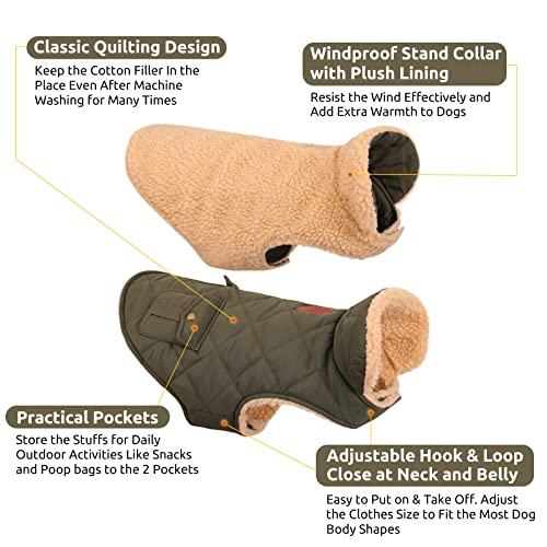 XS Warm Puffer Dog Coat Ultra Thick Plush Quilting Winter Jacket (X-Small / Green)