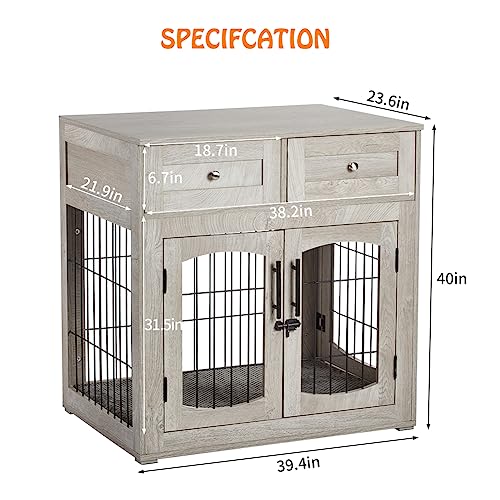 Dog Crate Furniture for Large Dogs (Grey / L:39.4"L*23.6"W*40"H)