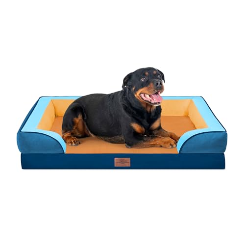 Orthopedic Dog Bed for Extra Large Dogs with Bolster (45.0"L x 35.0"W x 8.5"Th / Golden Harbor)