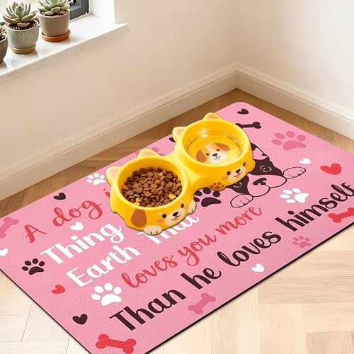 Pet Feeding Mat for Floors Waterproof Dog Mat for Food and Water Absorbent Quick Dry Non Slip mat for Cat Bowls (20"L x 12"W / Pink)