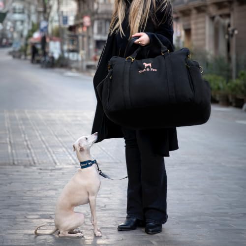 Small Dog Car Seat for Small Medium Pets with Harness Clip (Black - Canvas / Medium)
