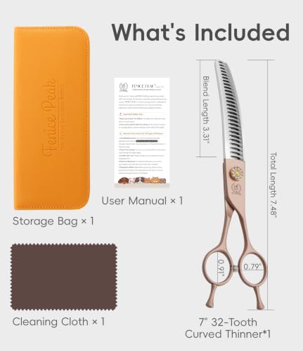 Professional Curved Chunker Dog Grooming Scissors 7.0'' Rose Gold Thinning Shears Extremely Sharp Blades 440C Stainless Steel Thinning Shears Durable Smooth Fine Cut for Dogs and Cats (Curved Chunker / 7")
