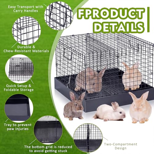 2 Hole Black Rabbit Transport Cage with Divider (Black / 24.0"L x 18.9"W x 4.1"H)