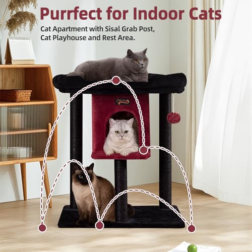 Cat Tree Tower Scratching Post for Indoor Large Adult Cats with Perch Bed (Black / 28 Inches)