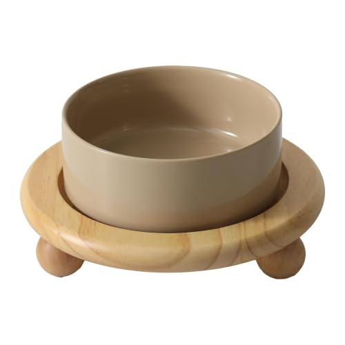 Raised Cat Bowl 5.1” Elevated Ceramic Cat Food and Water Bowl (Greige)