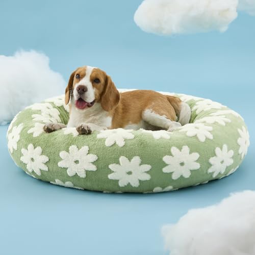 Shown on TV Jacquard Donut Dog Beds Large Sized Dog (33.0"L x 33.0"W x 8.0"Th / Flower Garden Green)