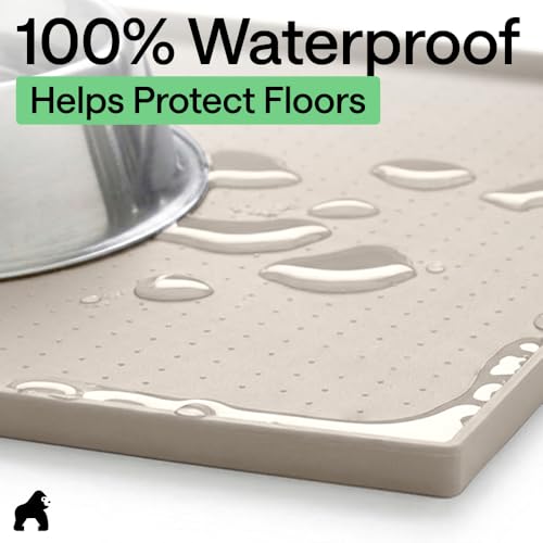 Dog Food Mat 100% Waterproof Silicone (Beige / 18.5"l X 11.5"w)