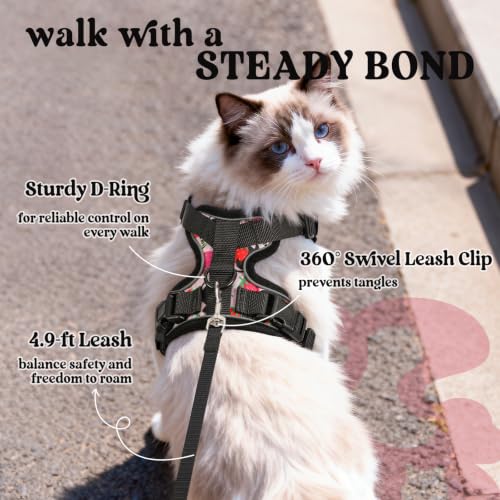 Cat Harness and Leash Set (M / Berry Pounce)