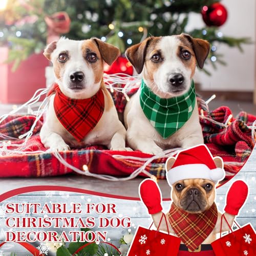 100 Pcs Christmas Plaid Dog Bandanas Bulk (Christmas Plaid / 19.7 x 13.8 x 13.8 Inch)
