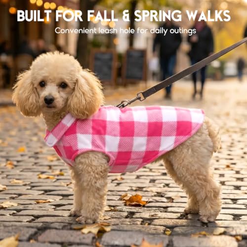 Dog Sweater Plaid Fleece Vest Puppy Shirt for Small Medium Dogs (Medium / Plaid-Pink)