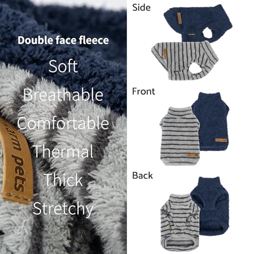 2 Pack Striped Fleece Dog Sweater (Medium / Blue-Grey)