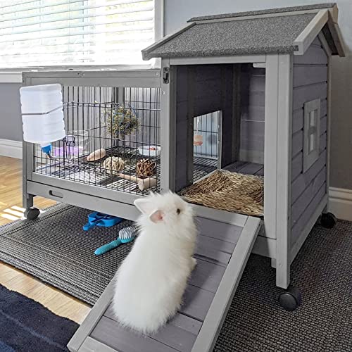 Indoor Rabbit Hutch Bunny Cage with 4 Casters