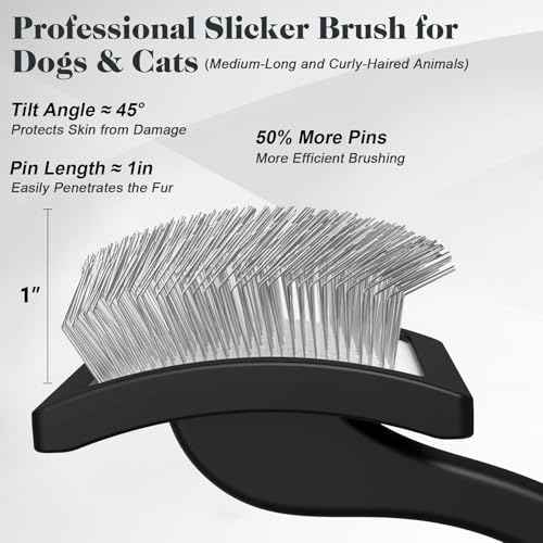2PCS Slicker Brush for Dogs & Pet Comb (Black / Large)