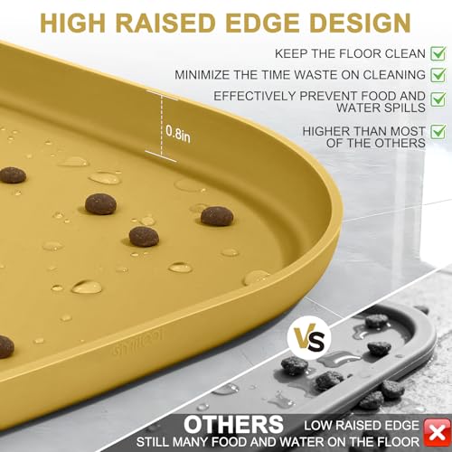 Waterproof Silicone Pet Food Mat with Raised Edge for Dog & Cat (Honey / 24"L x 16"W)