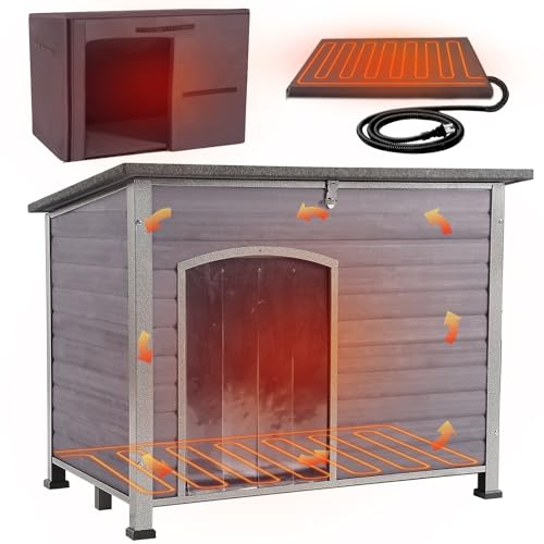 Heated Dog House Outdoor Dog Kennle with Insulated Liner for Winter