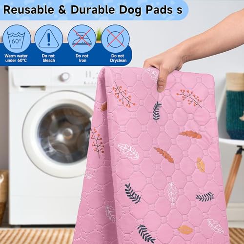 Washable Pee Pads for Dogs Large 24" x 72" 2 (Leaves - Pink / Runner 24x72 Inch (Pack of 2))