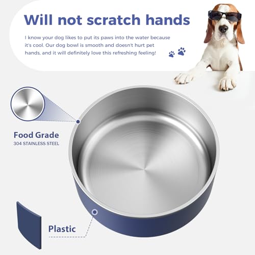 Dog Bowl Stainless Steel Food and Water Bowl (64 oz / Blue)