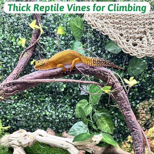 Extra Large Reptile Vines Thick Terrarium Plants 78 Inches Long Flexible Climbing Branch with Leaves Snake Tank Accessories Greenery Habitat Decor for Bearded Dragon Chameleon Gecko Lizard (Black Reptile Vines (Lengh:78" Dia: 1.2 In))
