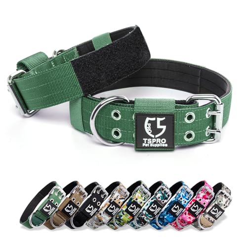 Heavy Duty Tactical Dog Collar with Patch (L/XL – Fits Neck 19.5"-23.5" / Basic Green)