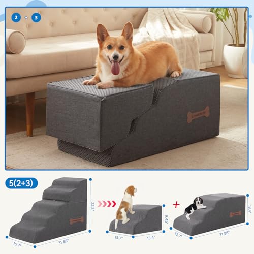 5 Step Spliceable Pet Stairs (Dark Grey / 31.8"D x 15.7"W x 22.8"H)