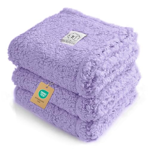 3 Pack Soft Sherpa Fleece Blankets for Dogs Cats Puppies (Small (Pack of 3) / Purple)