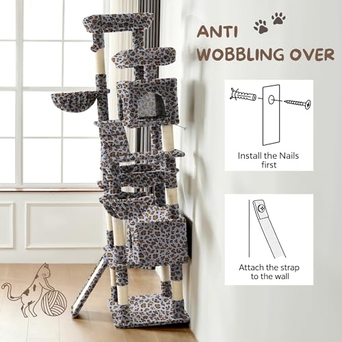 80 Inch Cat Tree (Grey Leopard Print)