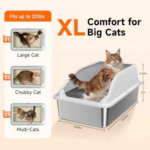 2PACK Stainless Steel Cat Litter Boxes XL Large Metal Pan Include Scoop (Grey 2pack)