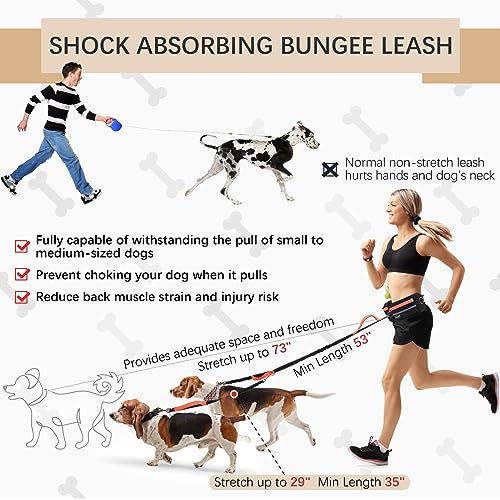 Hands Free Waist Leash with Pouch for Two Dogs (Orange)
