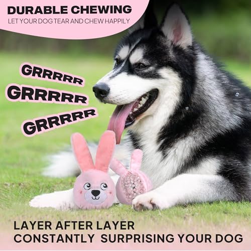 Squeaky Dog Toys for Aggressive Chewers (M/L / Pink Bunny)