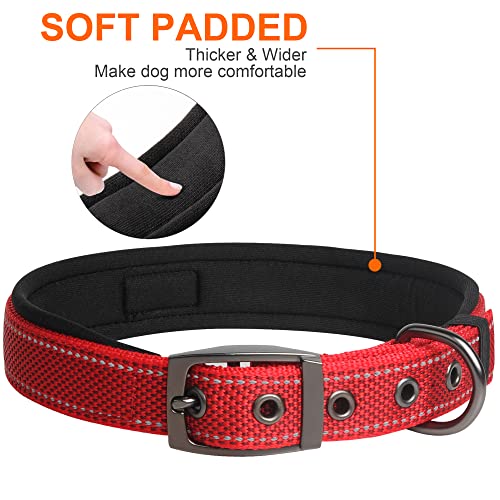 Heavy Duty Dog Collar for Large Dogs with Metal Belt Buckle (Large(19"-23") / Red)