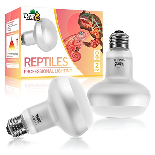 Intense Heat Lamp Bulbs for Reptiles 100W 2 Pack (Natural Basking Light Bulb / 100 Watts)