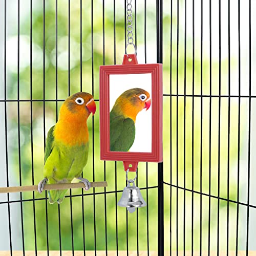 4 PCS Bird Mirror with Bell Hanging Interactive Toy (Multi-colored)