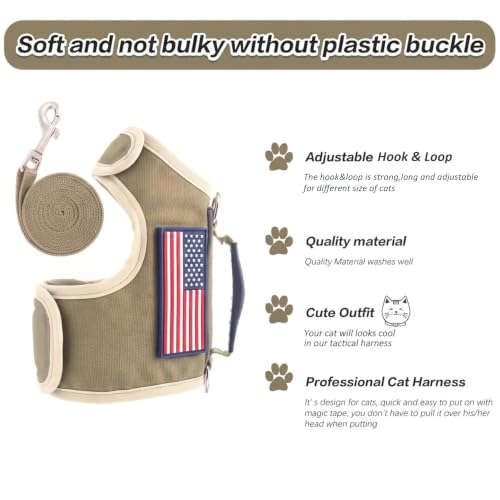Cat Harness and Leash Set for Walking Escape Proof (Khaki / M 5.5-9 lbs)