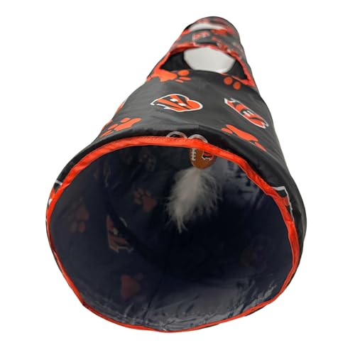 NFL Cincinnati Bengals Cat Tunnel Tube Toy with Plush Football Catnip and Feathers Collapsible Tunnel for Cats to Play (Cincinnati Bengals)