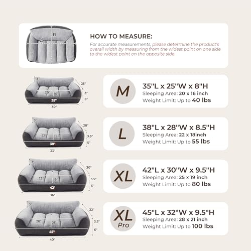 Extra Thick Orthopedic Bolster Dog Bed Medium Size Dogs (Grey / 35"L x 25"W x 8"H)