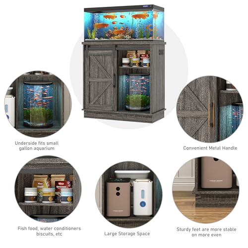 Farmhouse 20 29 Gallon Fish Tank Stand with Power Outlet (Grey / 20 Gallon)
